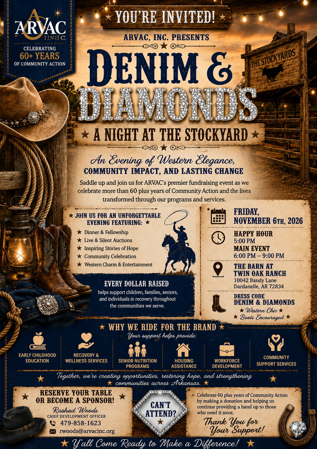 ARVAC, Inc. presents Denim & Diamonds: A Night at the Stockyard — Friday, November 6th, 2026